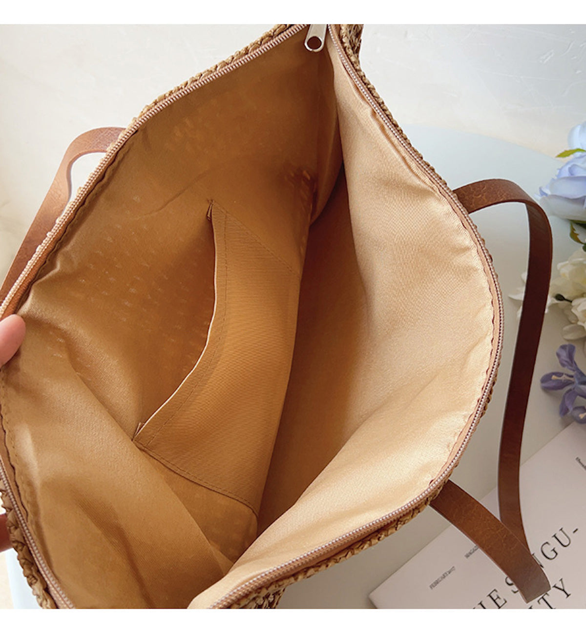 Geflochtene Korbtasche mit Lederhenkeln – SummerBreeze Tote 4