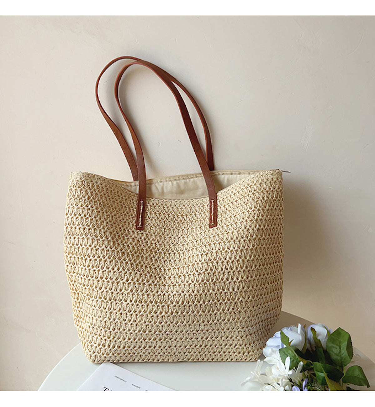 Geflochtene Korbtasche mit Lederhenkeln – SummerBreeze Tote 5