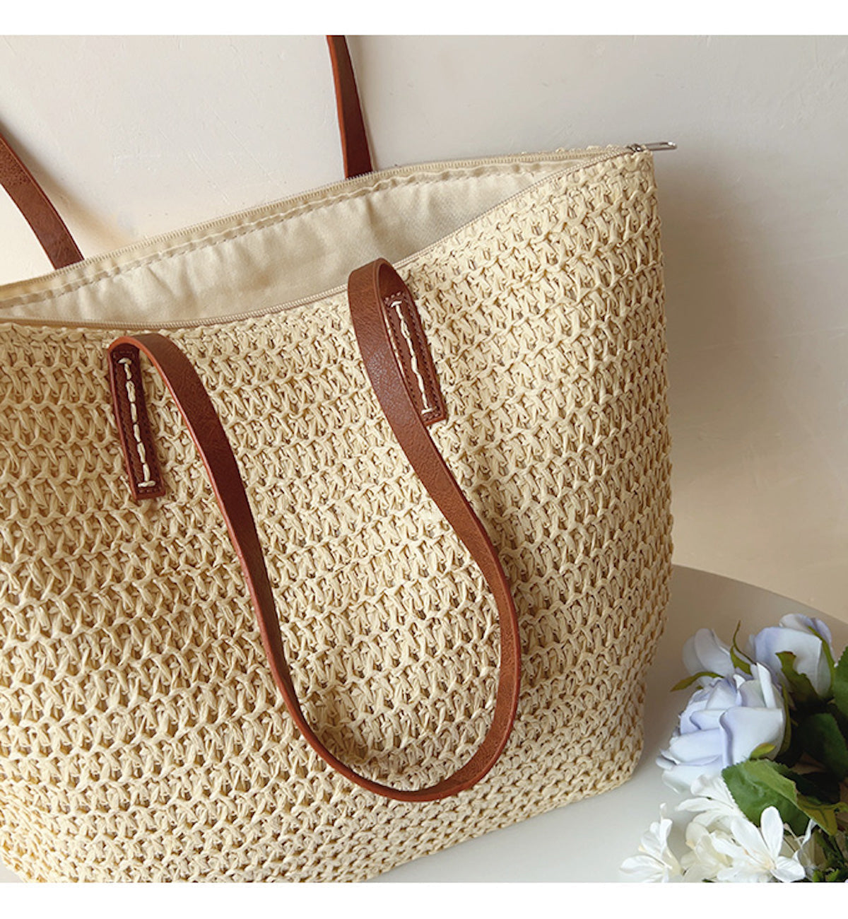 Geflochtene Korbtasche mit Lederhenkeln – SummerBreeze Tote 6