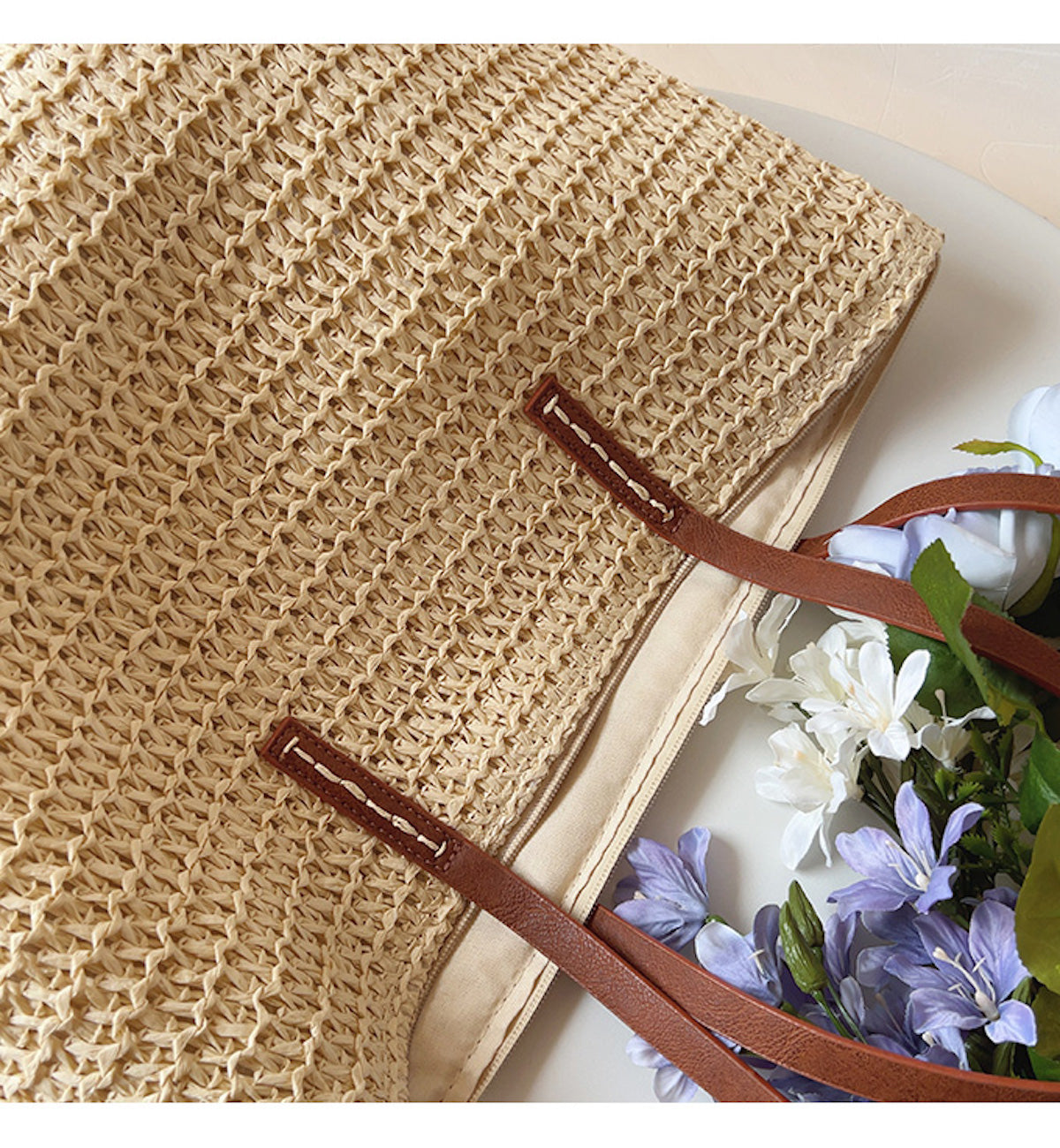 Geflochtene Korbtasche mit Lederhenkeln – SummerBreeze Tote 7