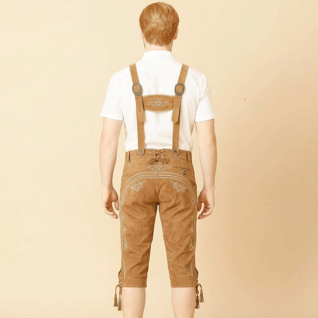 AlpenKraft – leren korte broek voor heren met borduurwerk – bruin of zwart