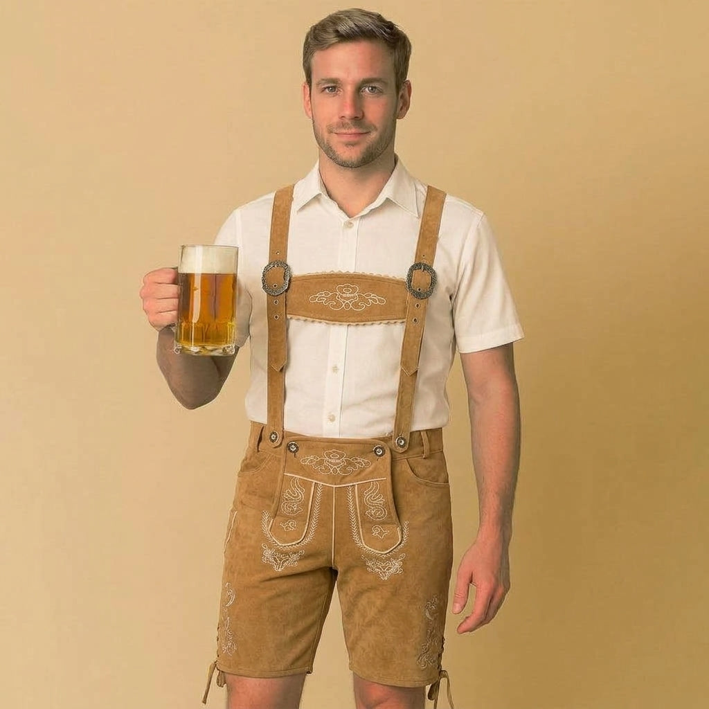 AlpenKraft – leren korte broek voor heren met borduurwerk – bruin of zwart
