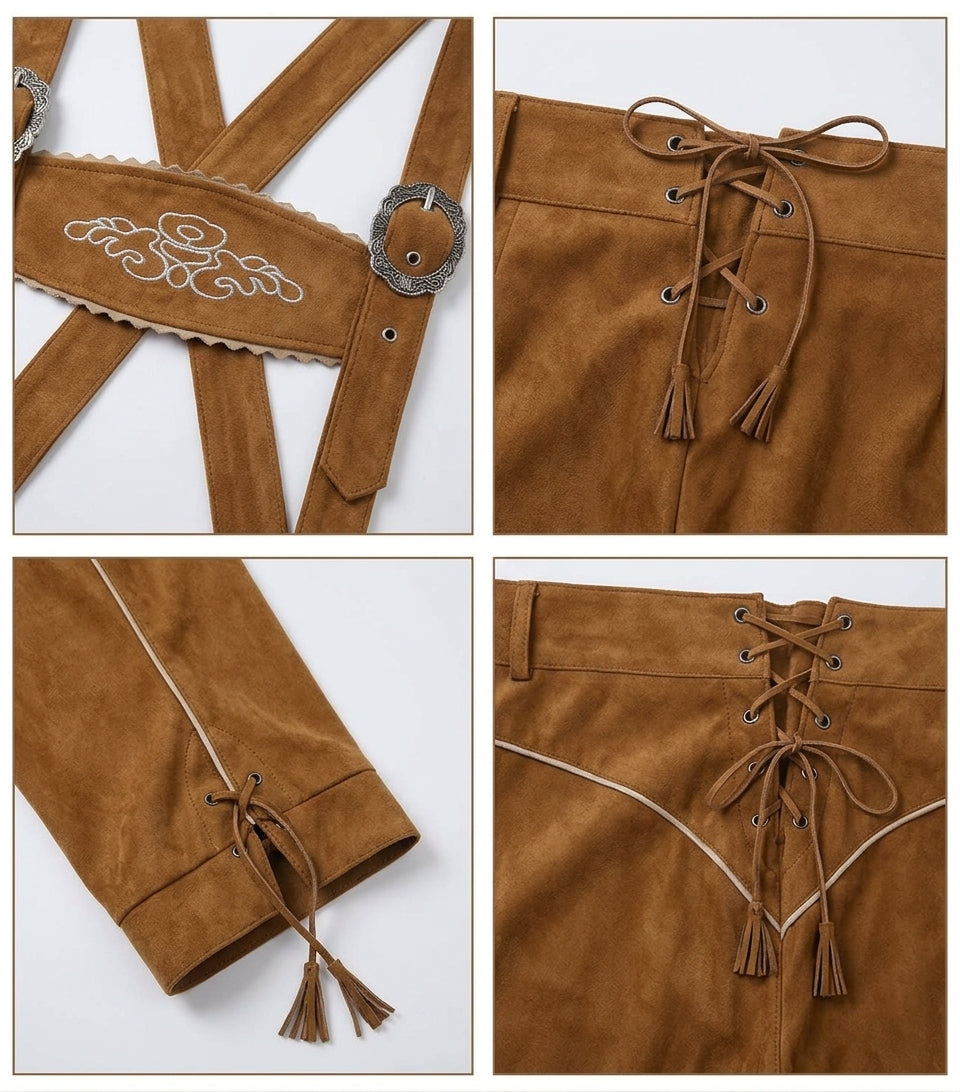 AlpenKraft – leren korte broek voor heren met borduurwerk – bruin of zwart