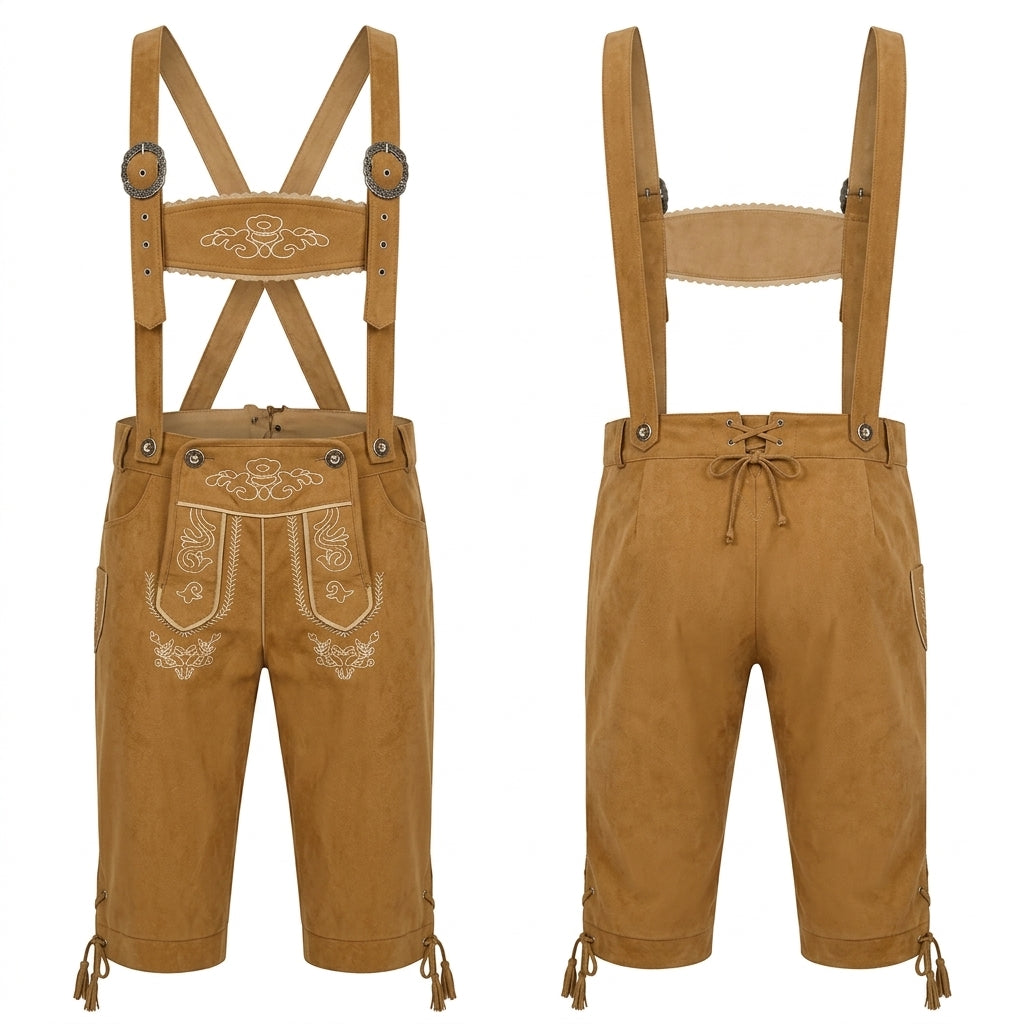 AlpenKraft – leren korte broek voor heren met borduurwerk – bruin of zwart