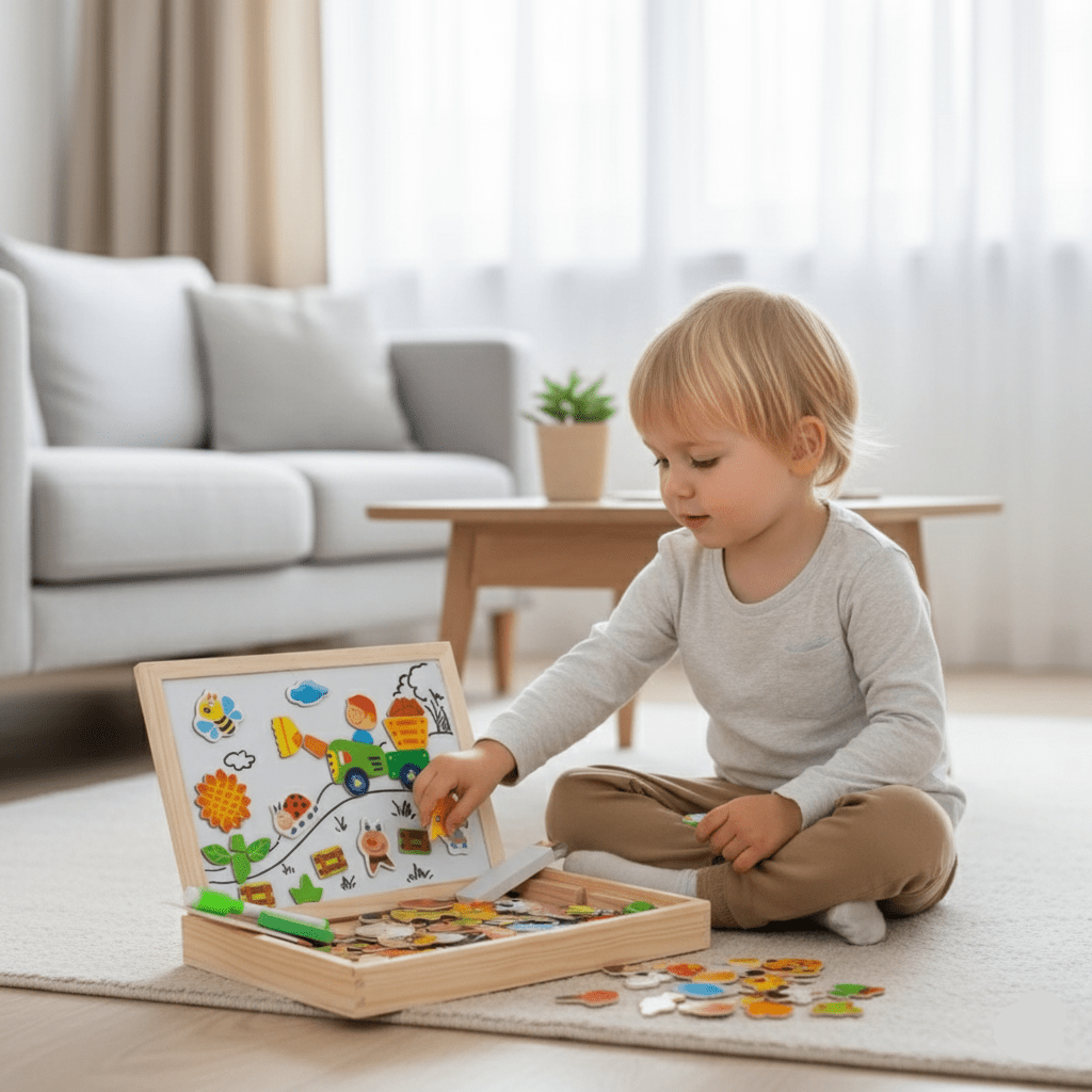 Magnetische Maltafel – 2-in-1 Holztafel mit Kreidetafel & Magnetspiel