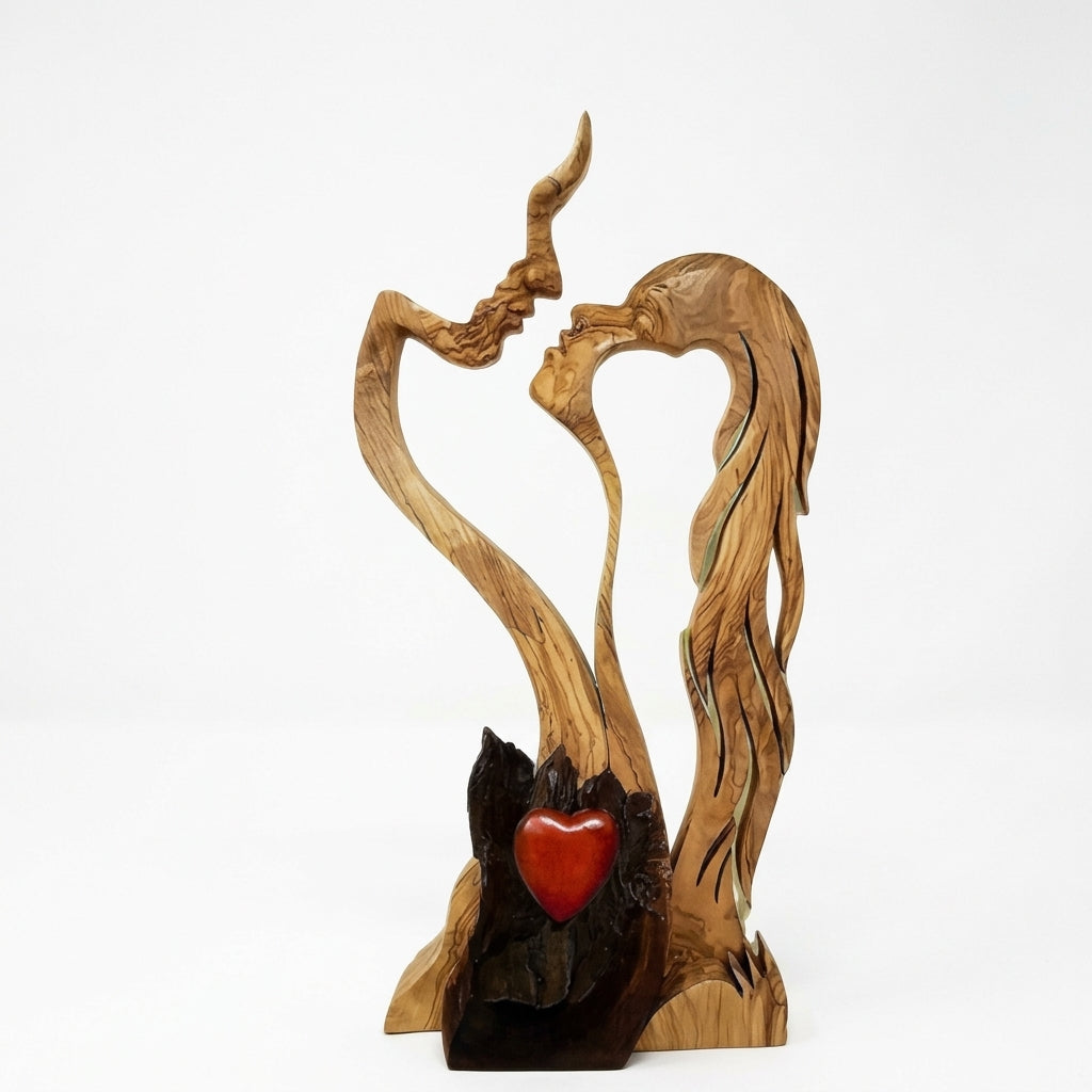 Paar Skulptur Holz – Abstraktes Design, Handgefertigte Optik & Wohn-Deko