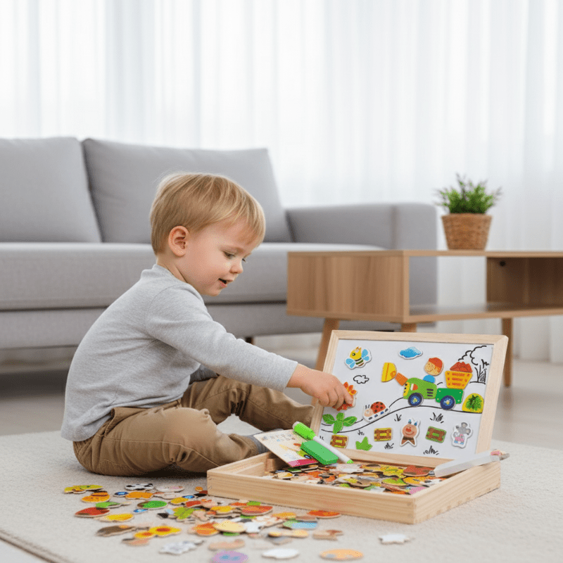 Magnetische Maltafel – 2-in-1 Holztafel mit Kreidetafel & Magnetspiel