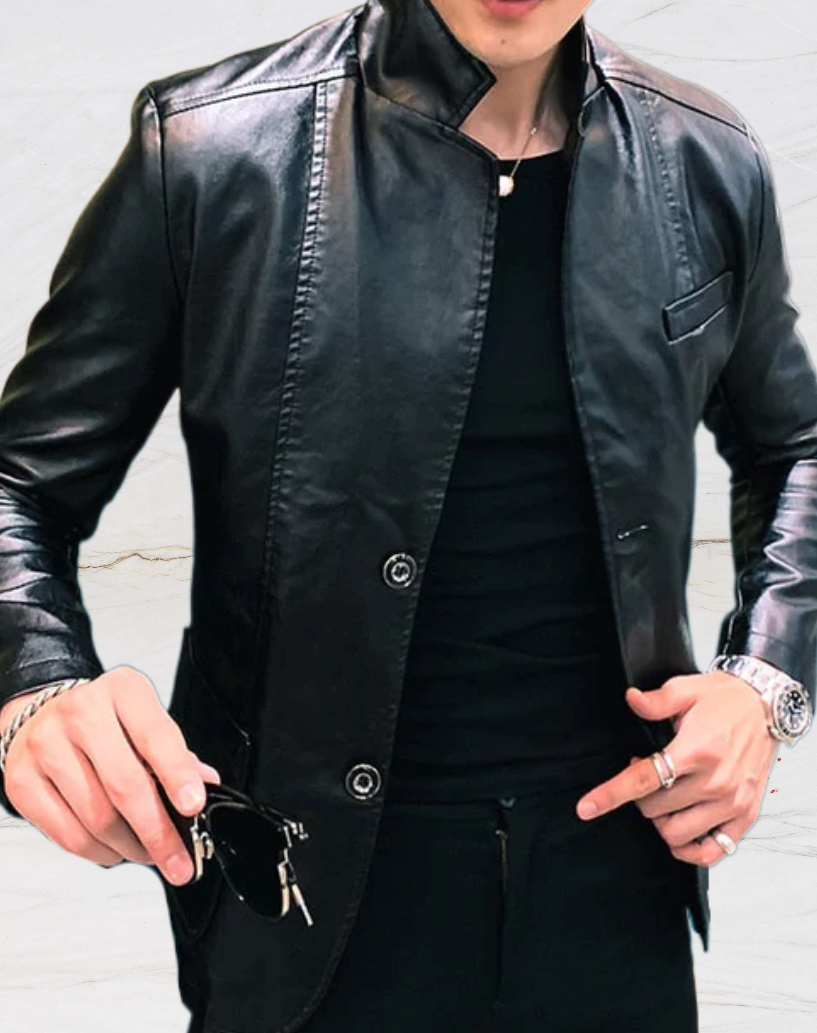 Ležérna kožená bunda slim fit - Anderno