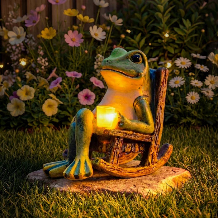 Leuchtende Froschfigur für den Garten – Frosch mit beleuchtetem Becher