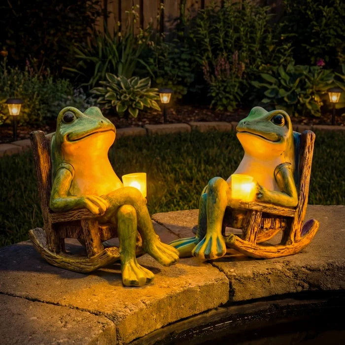 Leuchtende Froschfigur für den Garten – Frosch mit beleuchtetem Becher