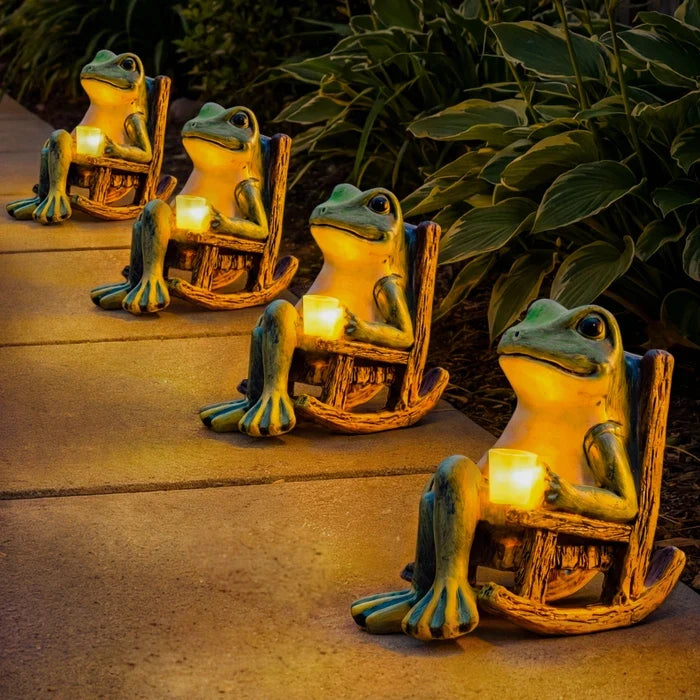 Leuchtende Froschfigur für den Garten – Frosch mit beleuchtetem Becher