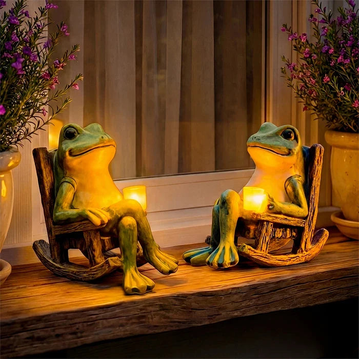 Leuchtende Froschfigur für den Garten – Frosch mit beleuchtetem Becher