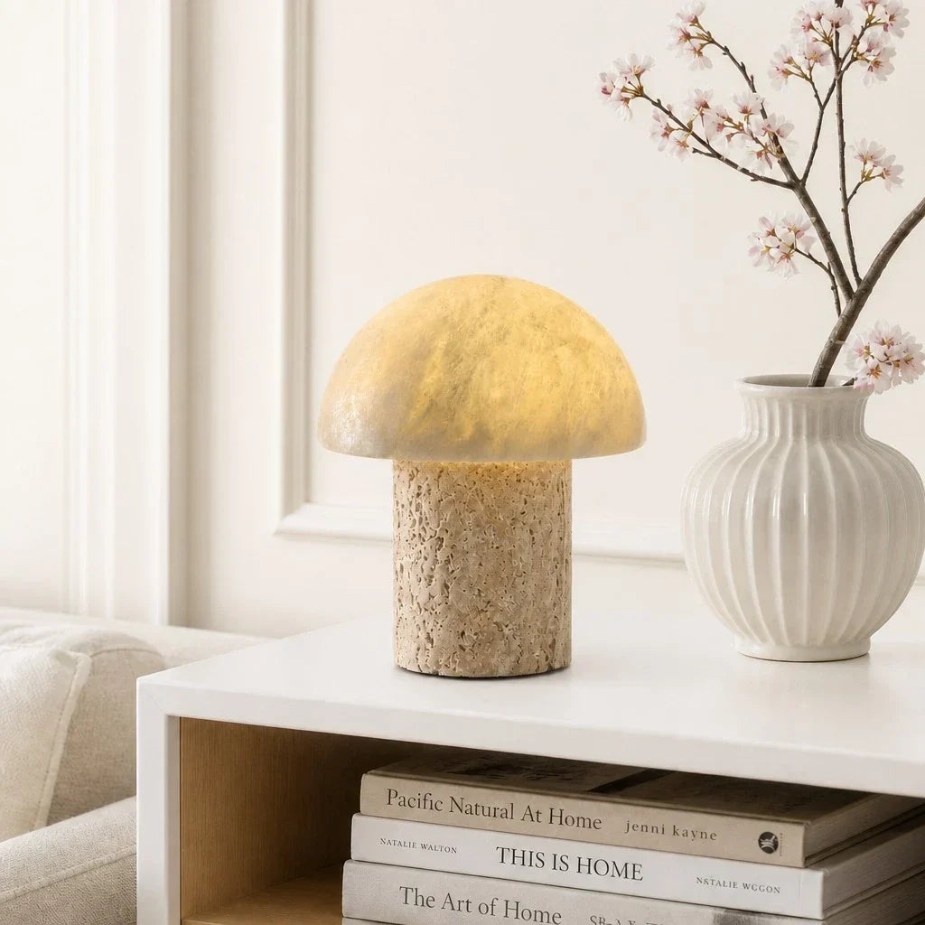 Glynnis Wabi-Sabi Travertine Mushroom Table Light 2