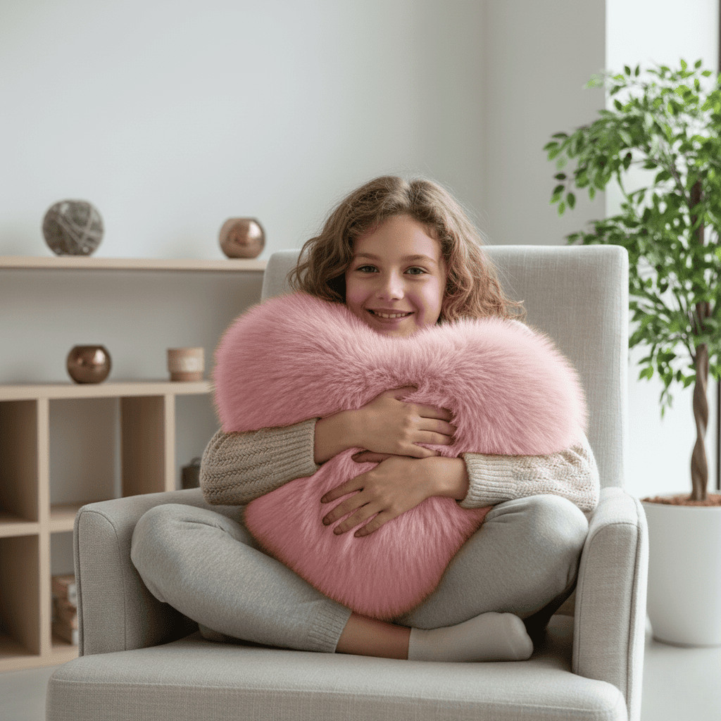 HUGNEST – Herzförmiges Kunstfellkissen für warme und moderne Wohnräume 3
