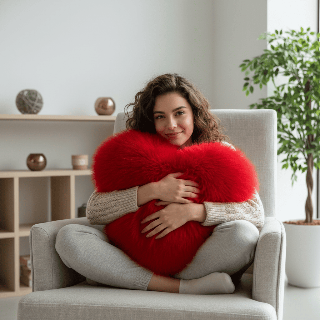 HUGNEST – Herzförmiges Kunstfellkissen für warme und moderne Wohnräume 4