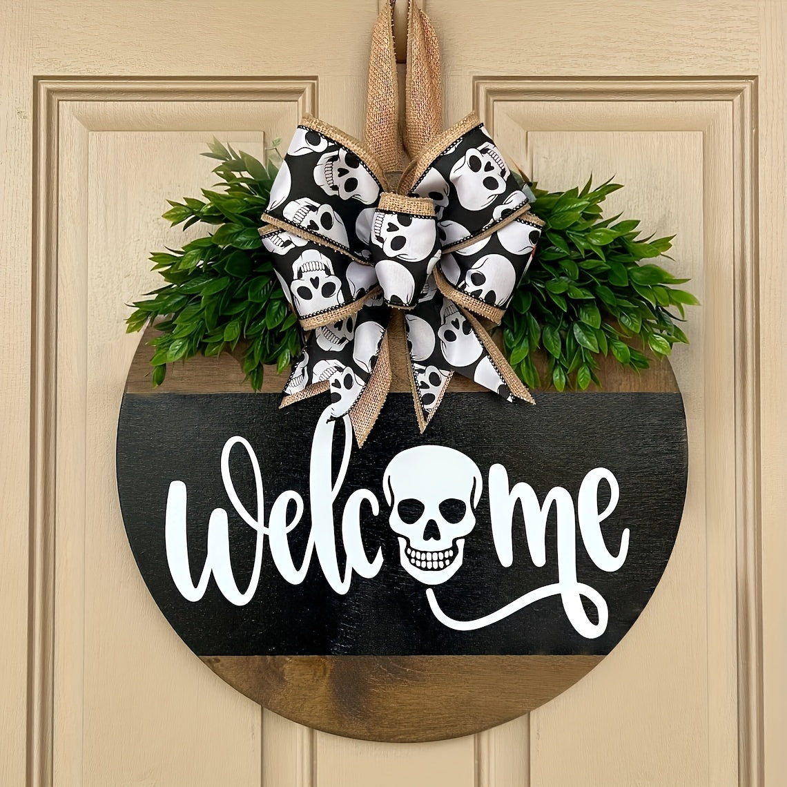 Halloween Spooky Skull Deurkrans | Rustieke Welkom Bord 0
