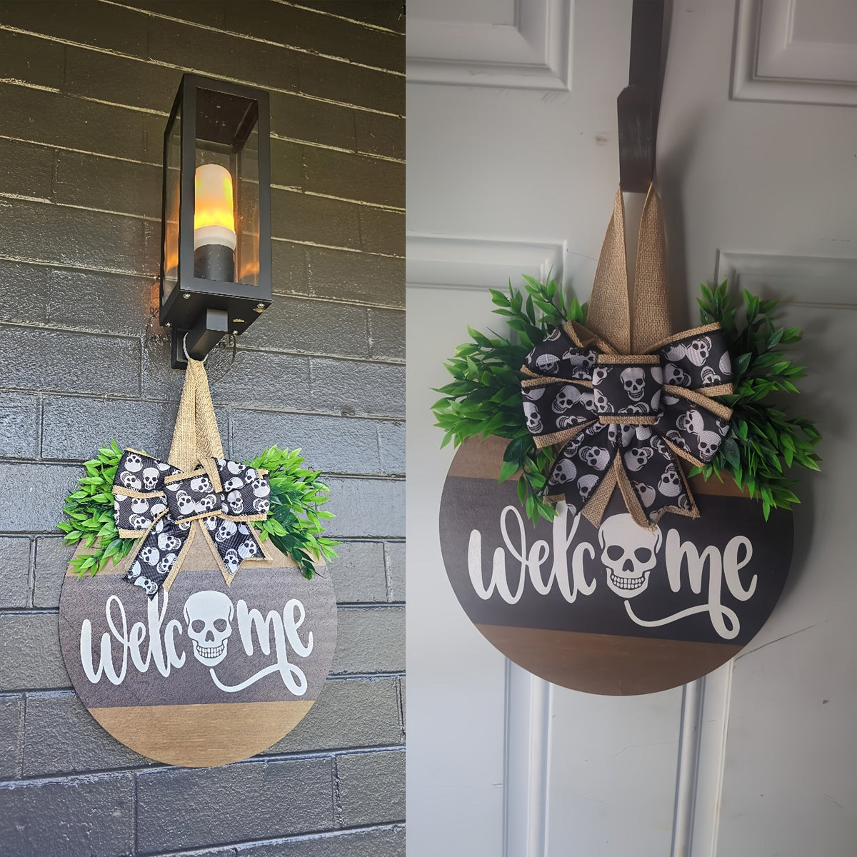Halloween Spooky Skull Deurkrans | Rustieke Welkom Bord 3