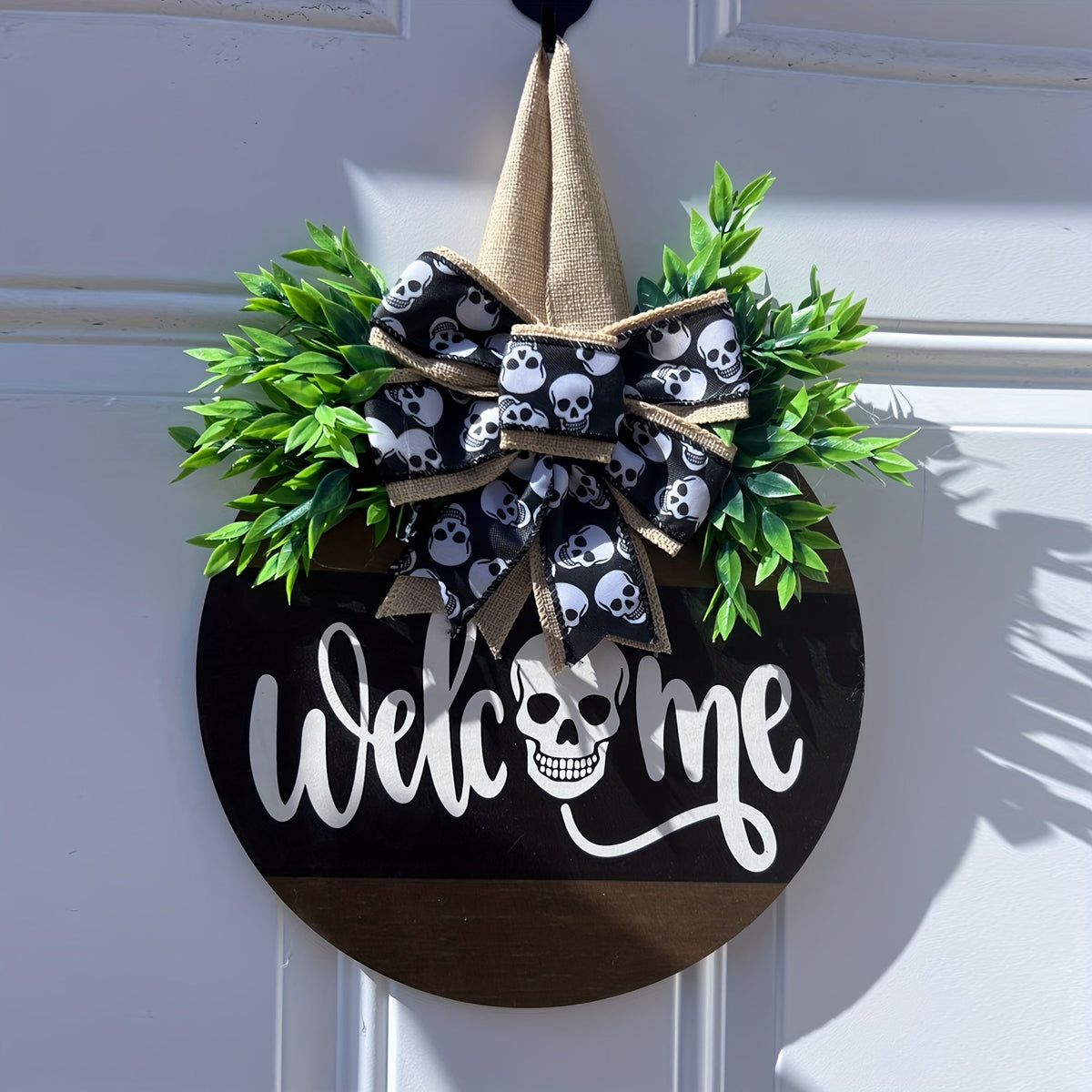 Halloween Spooky Skull Deurkrans | Rustieke Welkom Bord 5