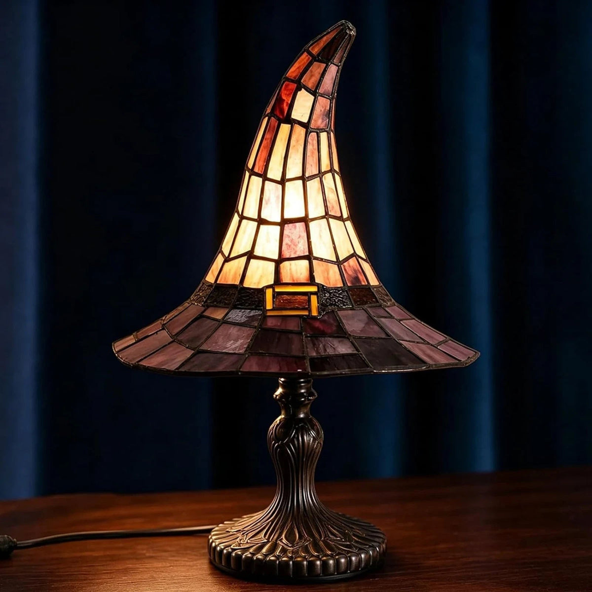 Halloween Witch Hat Table Lamp with Stained Glass Panels for Bedroom Bedside Decoration 1