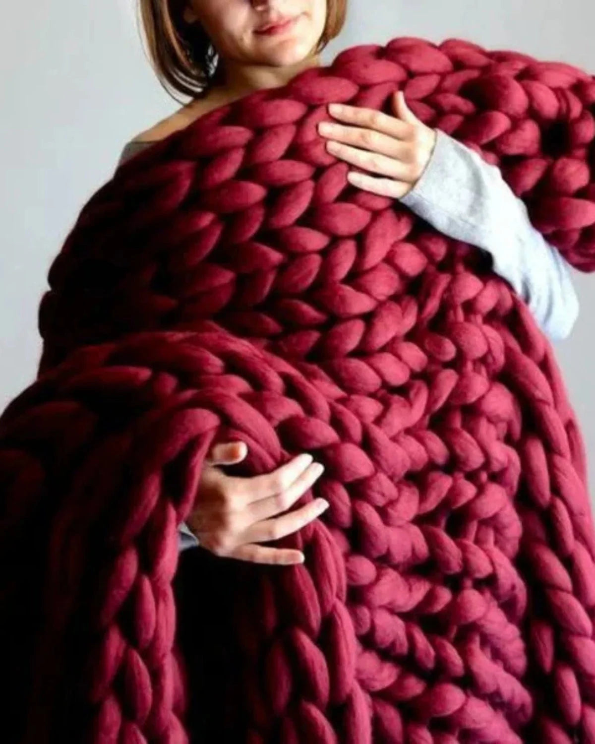 Chenille-Plaid handgestrickt