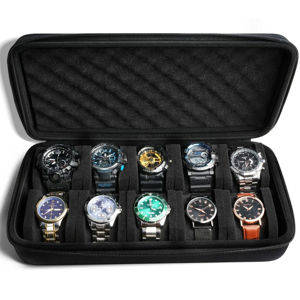 Hard Shell Watch Storage Box with 5 or 10 Slots for Travel and Display 0