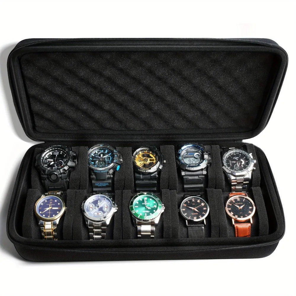 Hard Shell Watch Storage Box with 5 or 10 Slots for Travel and Display 2