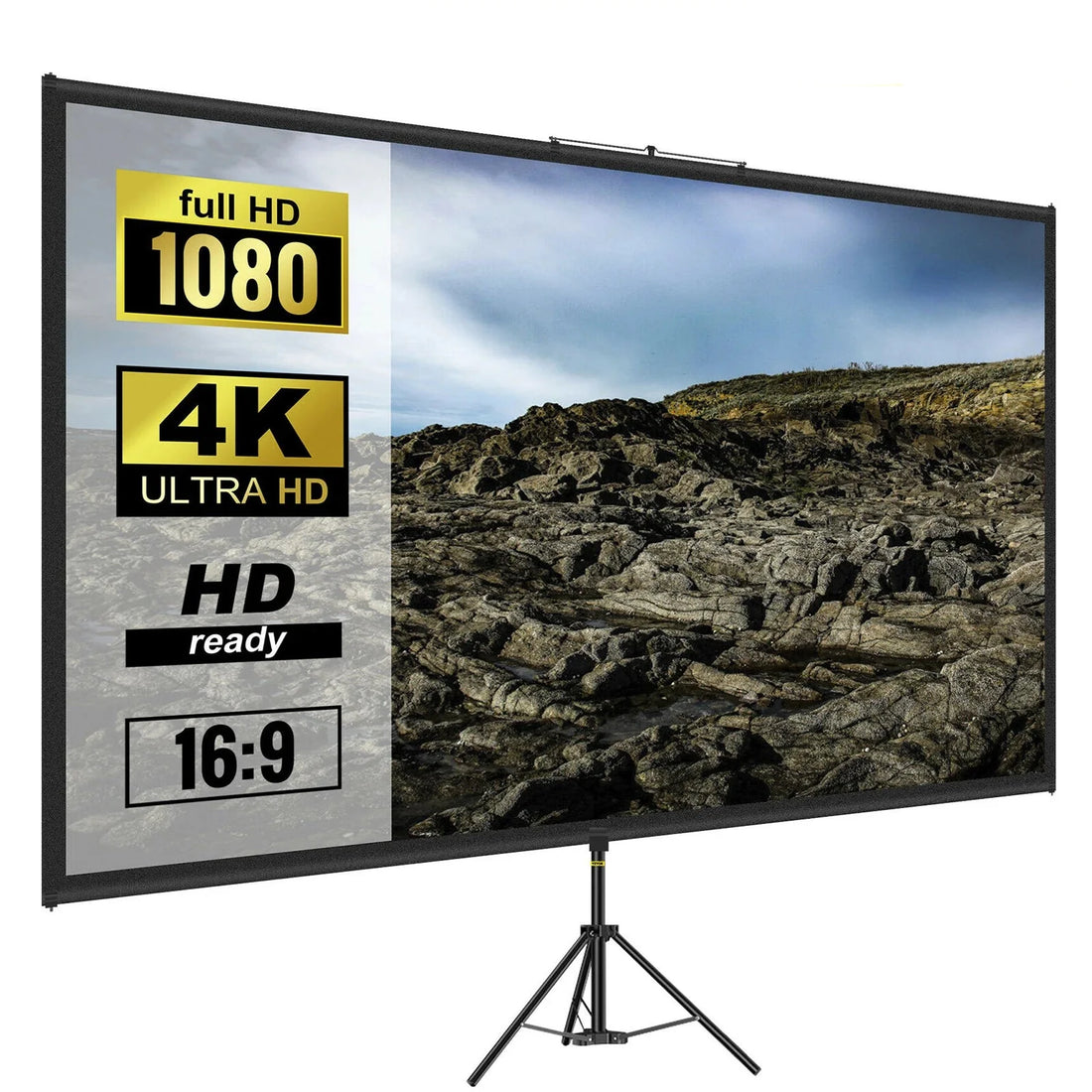 SucceBuy 60 70 80 90 100 110 in Tripod Projector Screen W/ Stand 16:9 4K HD Portable Home Cinema for Indoor & Outdoor Projection VestraGear