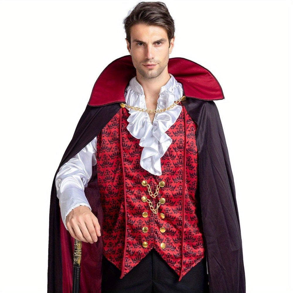 Heren Gothic Vampier Halloween Kostuum | Lange Cape Rimpelshirt 3