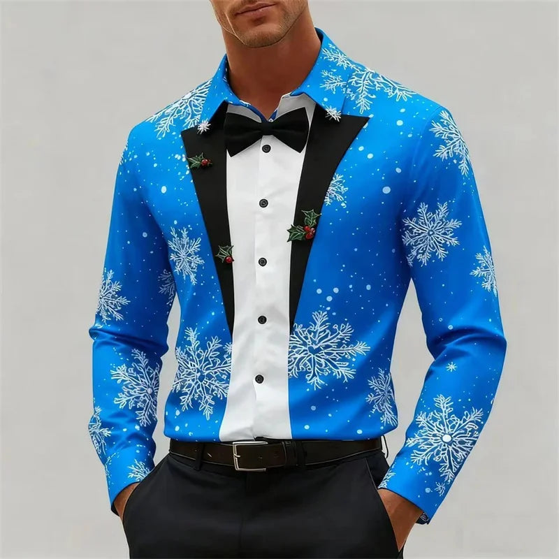 Heren Longsleeve T-Shirt met 3D Kerstboomprint voor Feestelijke Gelegenheden 1
