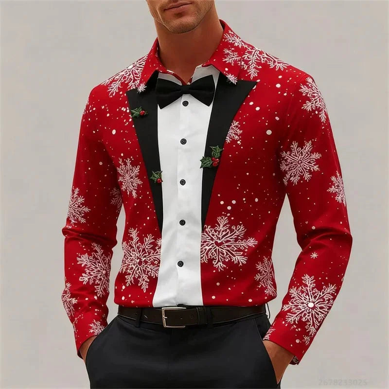 Heren Longsleeve T-Shirt met 3D Kerstboomprint voor Feestelijke Gelegenheden 10
