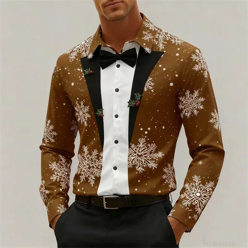 Heren Longsleeve T-Shirt met 3D Kerstboomprint voor Feestelijke Gelegenheden 11