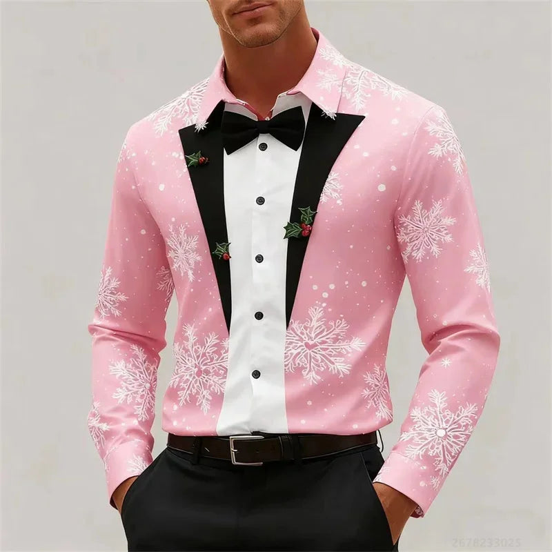 Heren Longsleeve T-Shirt met 3D Kerstboomprint voor Feestelijke Gelegenheden 12