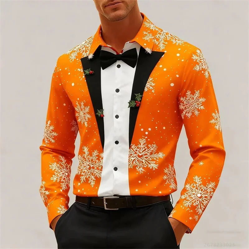 Heren Longsleeve T-Shirt met 3D Kerstboomprint voor Feestelijke Gelegenheden 13