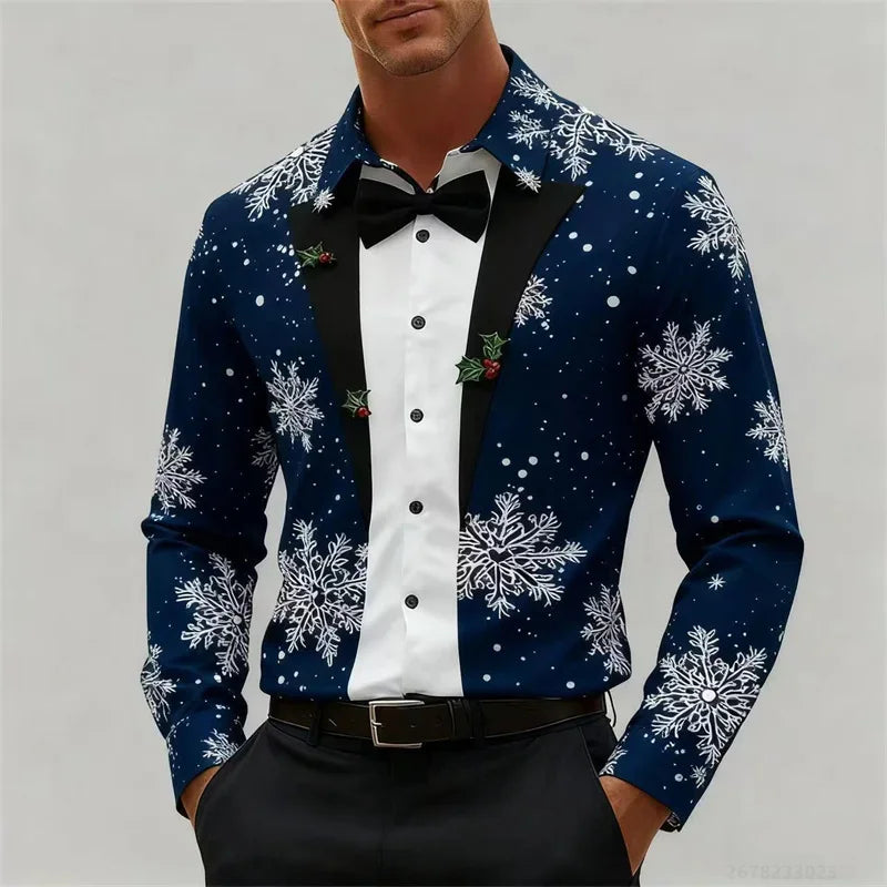 Heren Longsleeve T-Shirt met 3D Kerstboomprint voor Feestelijke Gelegenheden 14