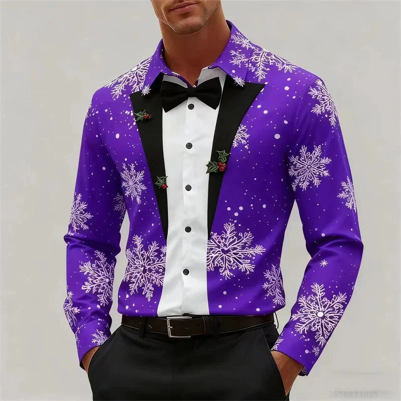 Heren Longsleeve T-Shirt met 3D Kerstboomprint voor Feestelijke Gelegenheden 15