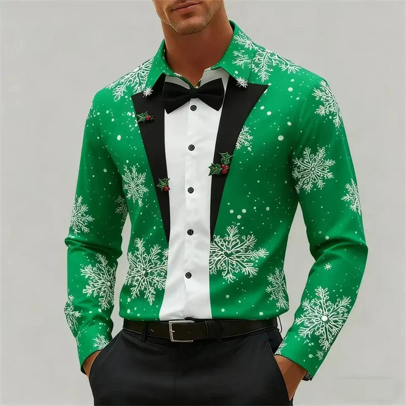 Heren Longsleeve T-Shirt met 3D Kerstboomprint voor Feestelijke Gelegenheden 2