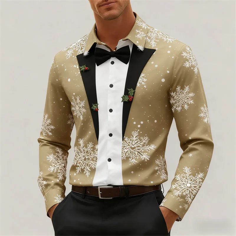 Heren Longsleeve T-Shirt met 3D Kerstboomprint voor Feestelijke Gelegenheden 5