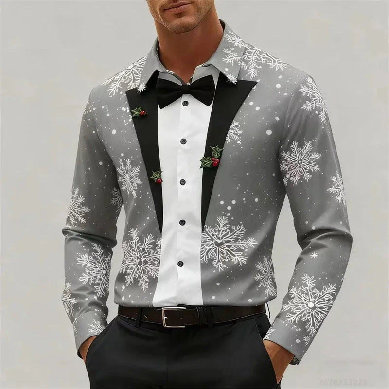 Heren Longsleeve T-Shirt met 3D Kerstboomprint voor Feestelijke Gelegenheden 8