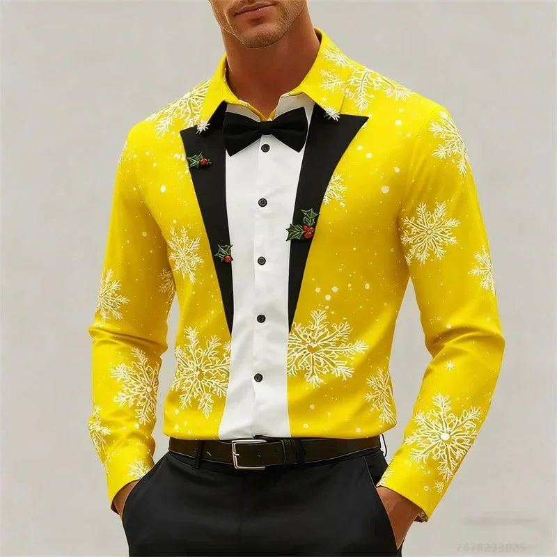 Heren Longsleeve T-Shirt met 3D Kerstboomprint voor Feestelijke Gelegenheden 9