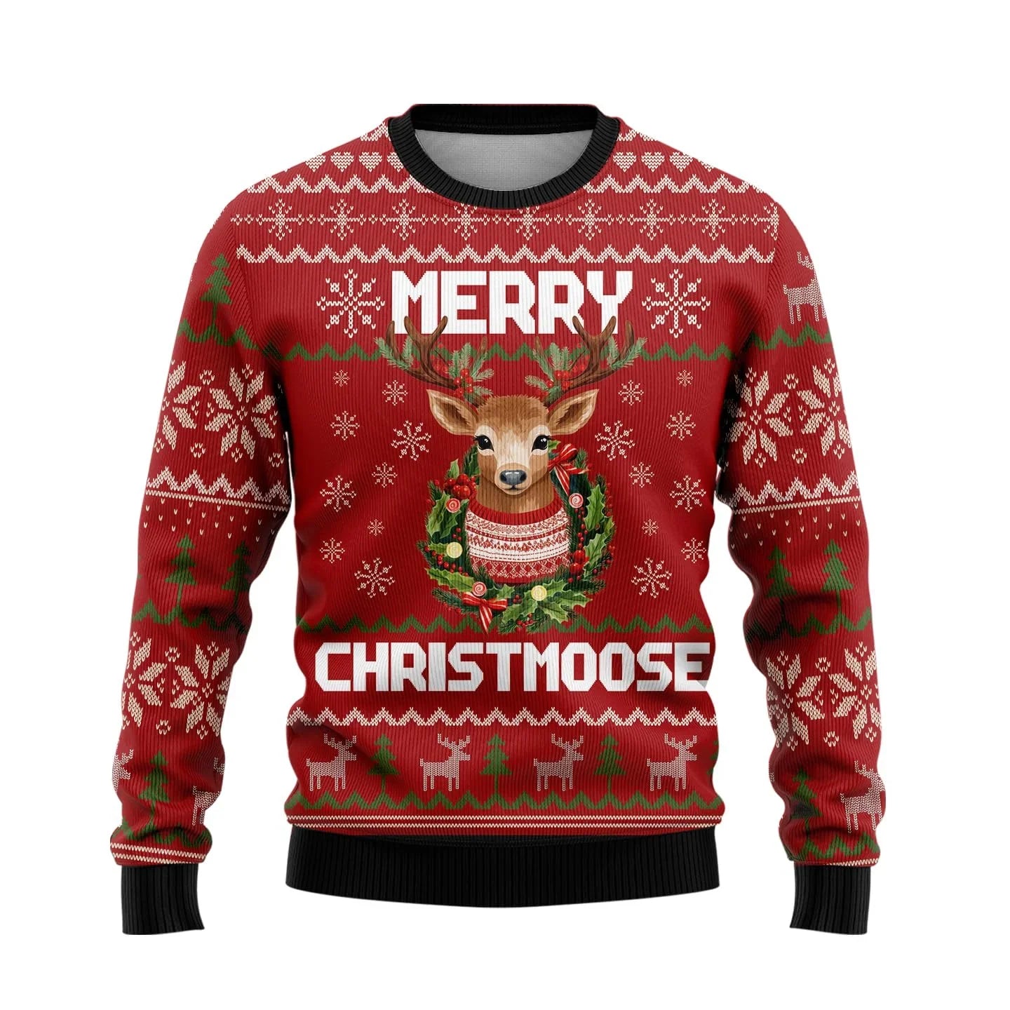 Herten kersttrui voor heren met crewneck en gebreide elanden 2
