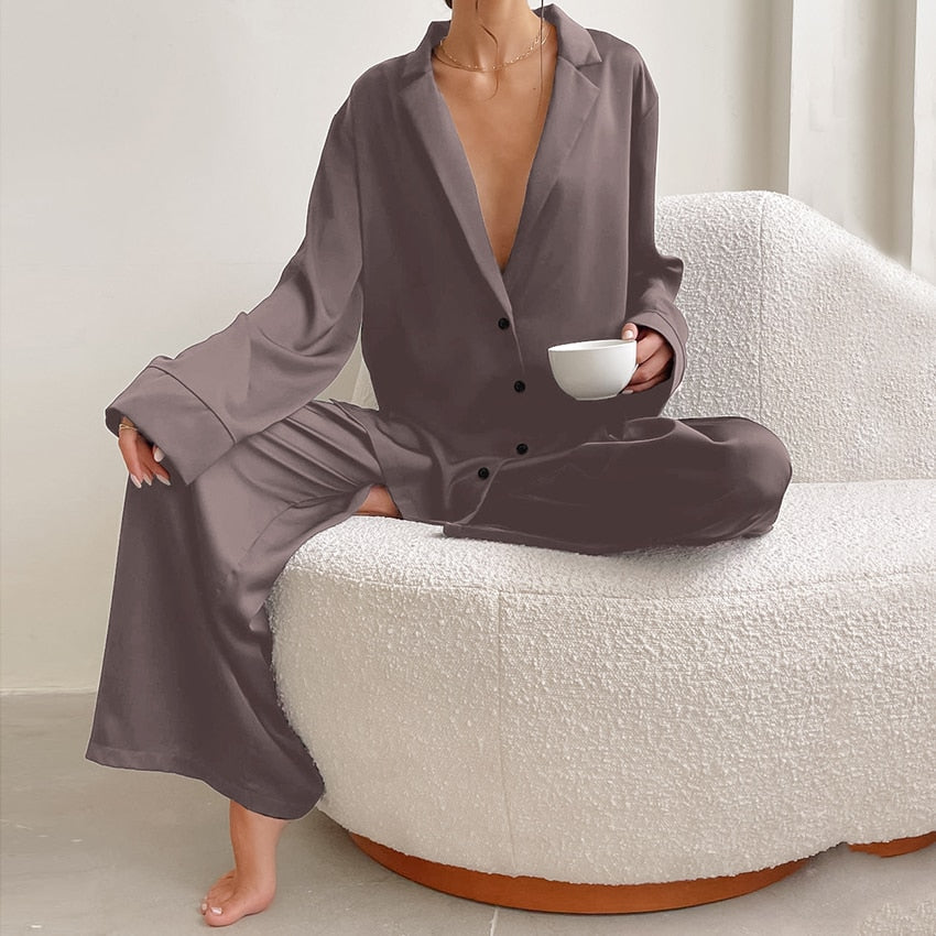 Ensemble pyjama en satin et soie grande taille - Curtis