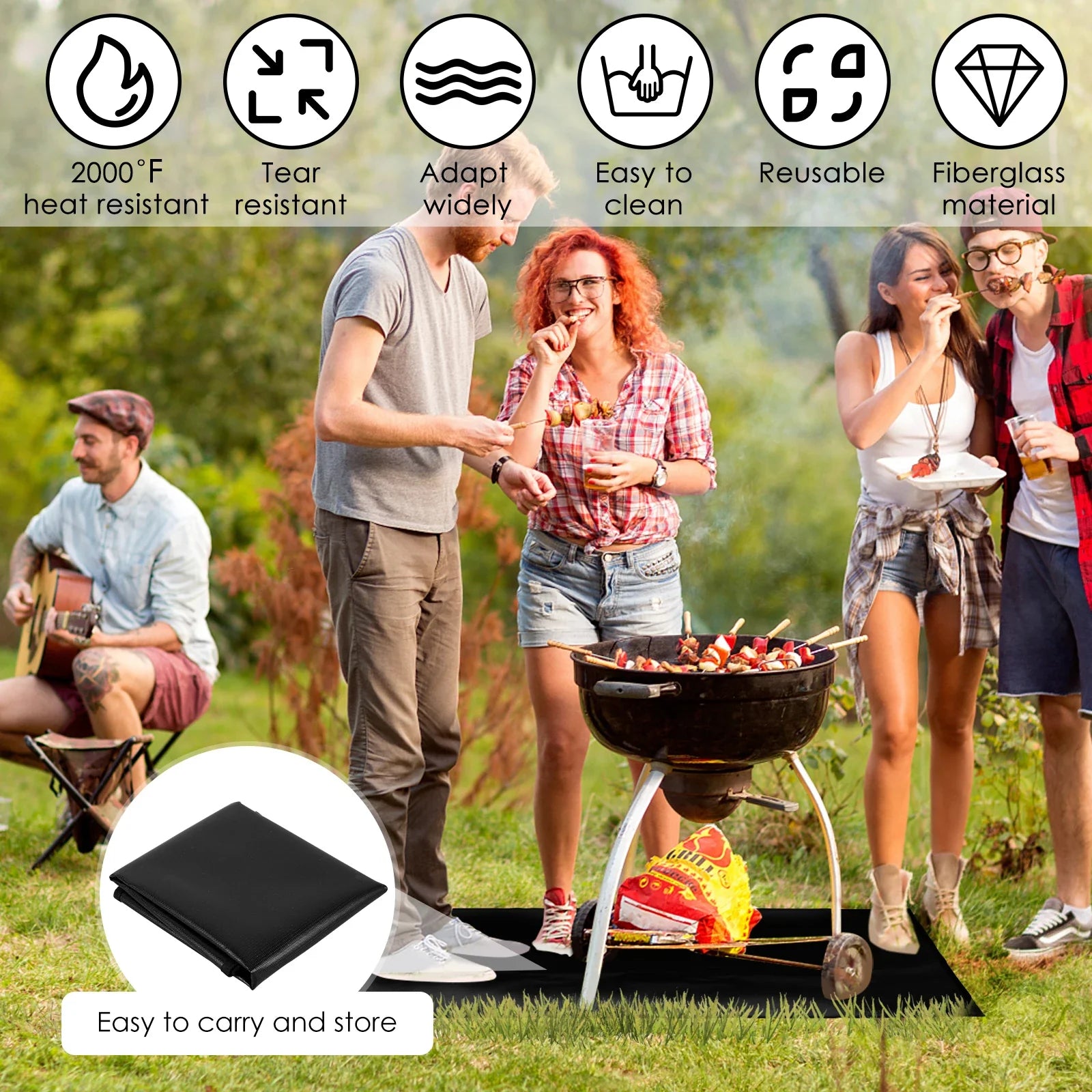 Hittebestendige BBQ-mat voor buitengebruik, waterdicht en herbruikbaar 122x76 cm 1