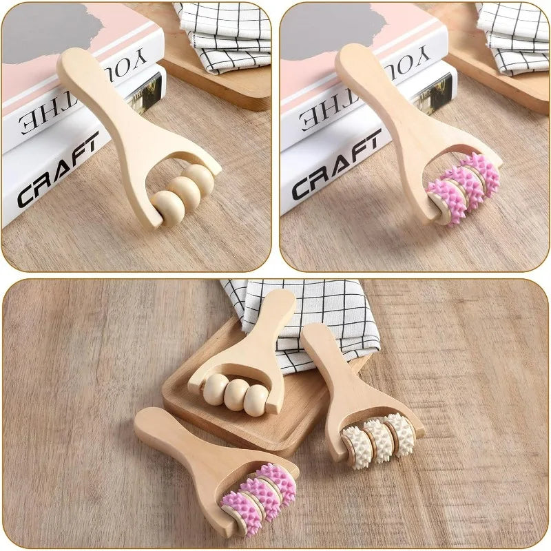 Holz Massagerollen-Set für Körper und Füße – Effektive Muskelentspannung, Naturfarbe 5