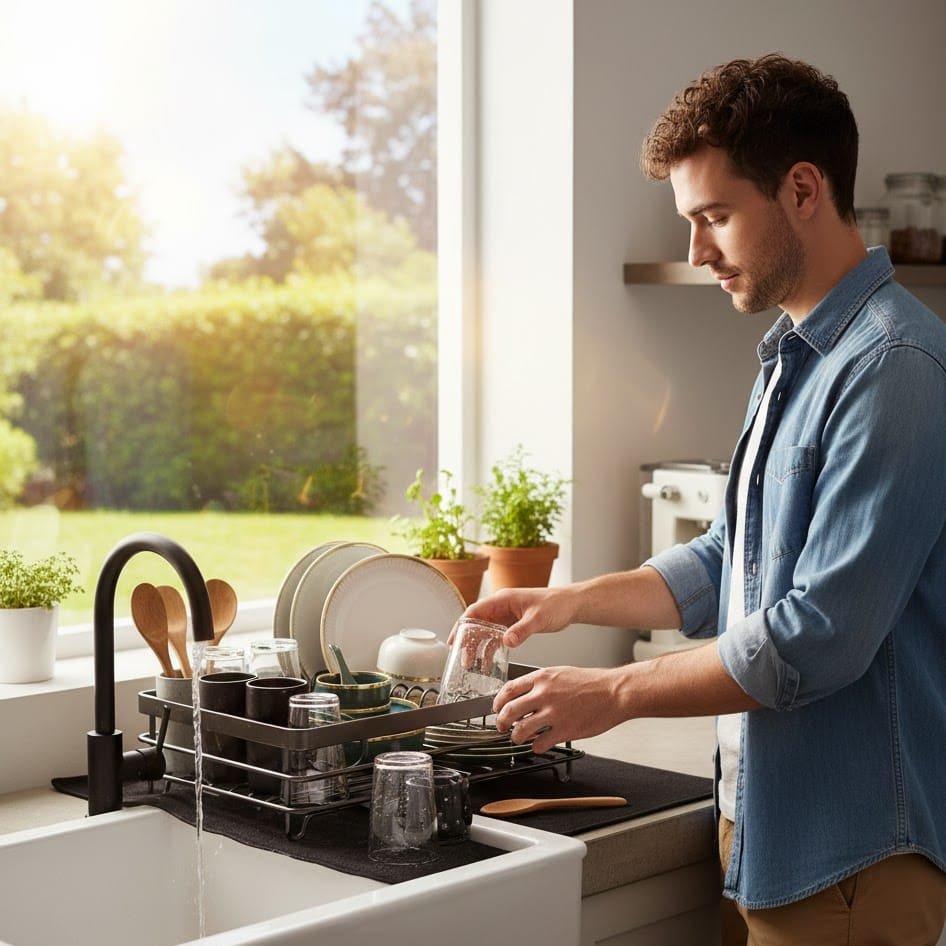 KITCHENFORM – Foldable stainless steel dish rack, space-saving design for modern kitchens 2