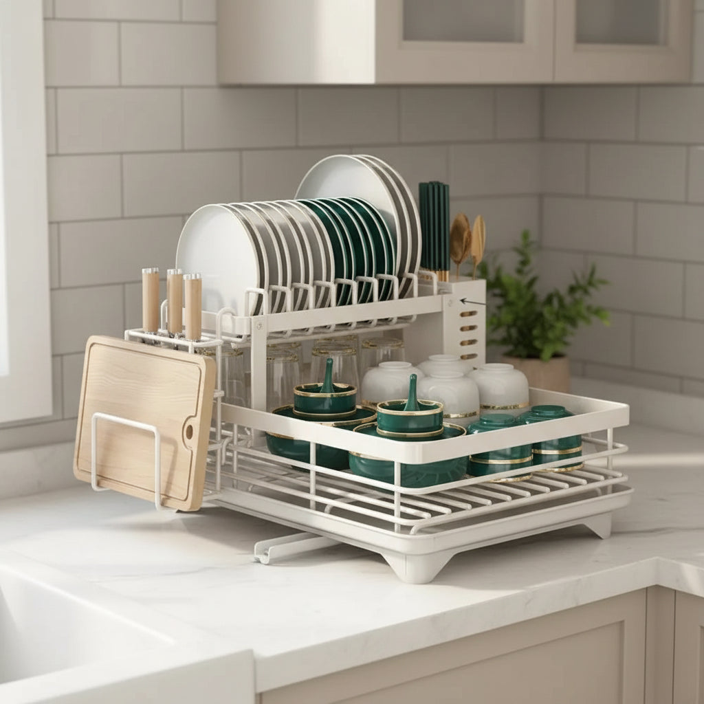 KITCHENFORM – Foldable stainless steel dish rack, space-saving design for modern kitchens 3