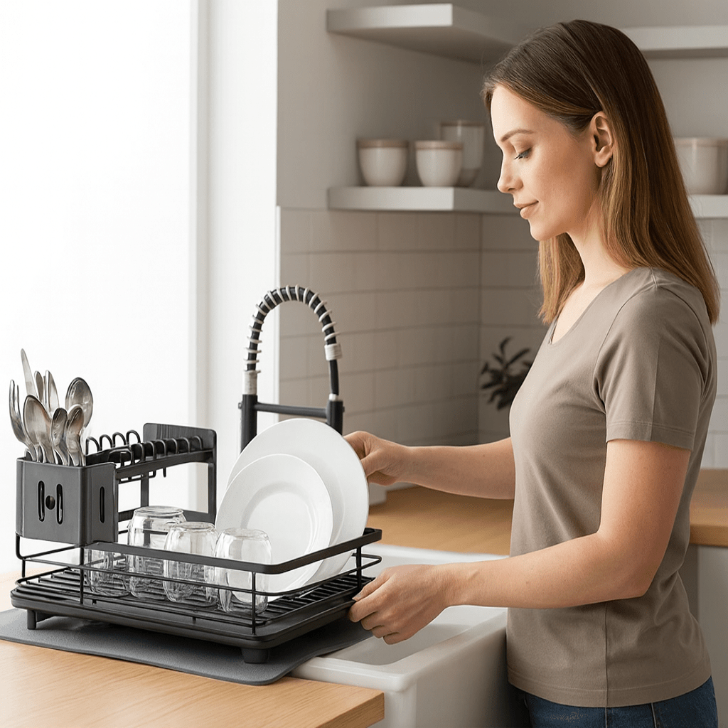 KITCHENFORM – Foldable stainless steel dish rack, space-saving design for modern kitchens 4