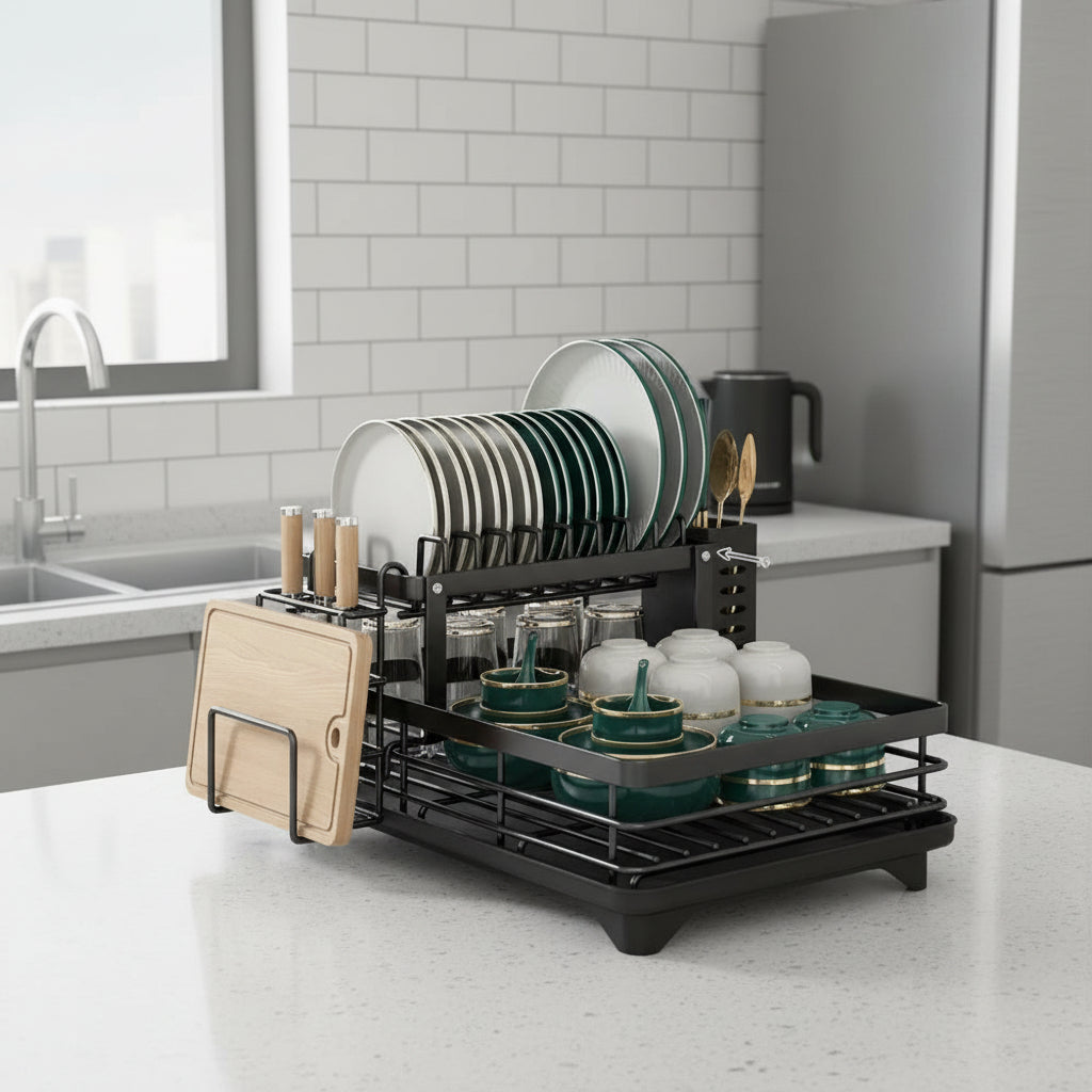 KITCHENFORM – Foldable stainless steel dish rack, space-saving design for modern kitchens 6