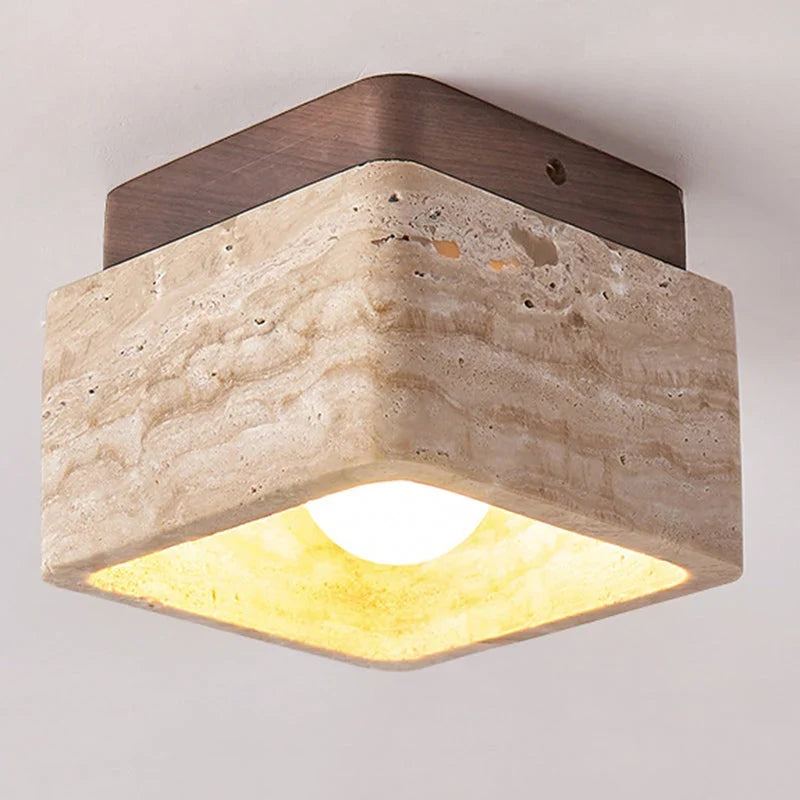 Kairi Square Travertine Stone 1-Light Flush Mount Ceiling Light 0