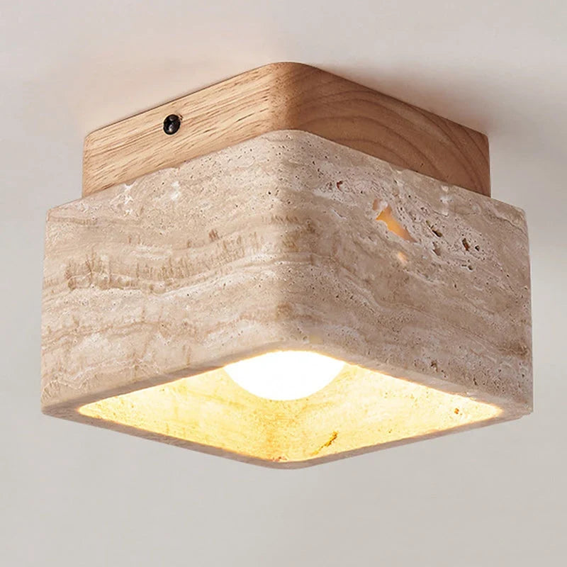 Kairi Square Travertine Stone 1-Light Flush Mount Ceiling Light 8