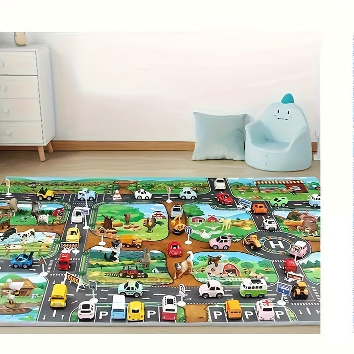 Kinder Spielteppich mit Bauernhof- und Verkehrsthema - DuoPlay 1